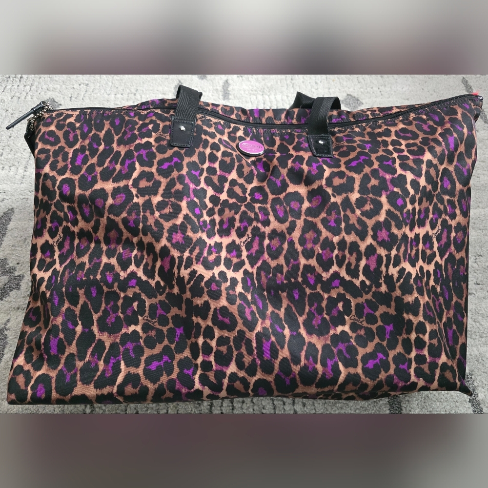 Leopard Print Weekender Bag in Black, Brown and Purple